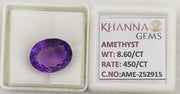 8.60/CT Natural Amethyst Gemstone with Govt. Lab Certificate